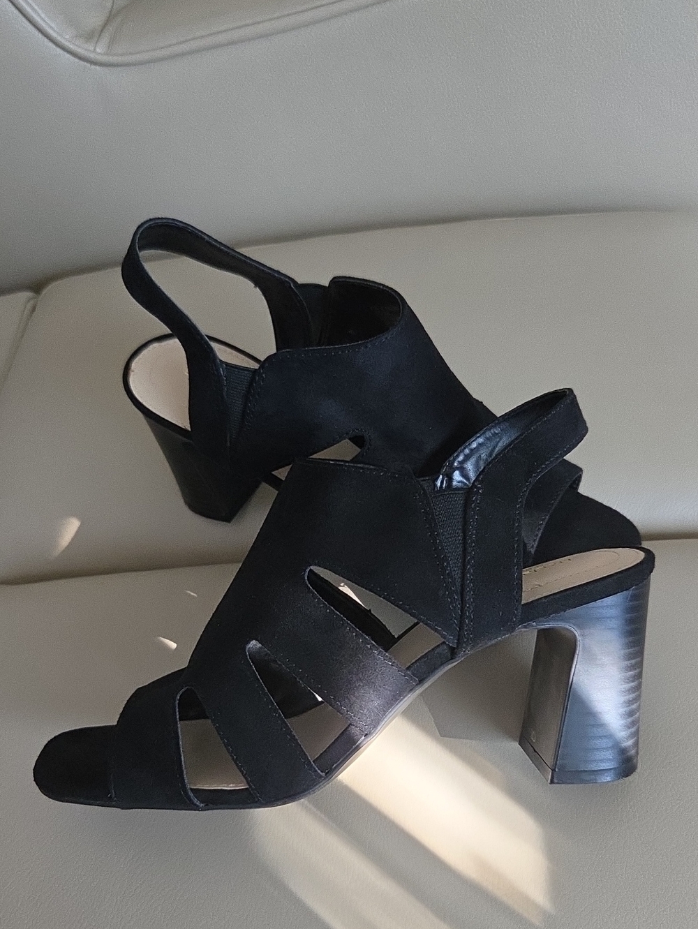 Liz Claiborne Black Suede Cutout Slingback Block Heels Size 7.5